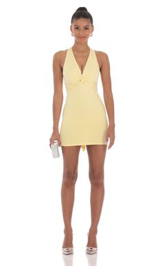 Twist Open Back Dress in Yellow | LUCY IN THE SKY Organge Hoco Dresses, Short Prom Dresses Tight Hoco, Pretty Homecoming Dresses Yellow, Open Back Dress Short Tight, Backless Dress Formal Mini, Revolve Yellow Mini Dress, Yellow Dresses Short Tight, Short Tight Formal Dress, Yellow Dress Short Fancy