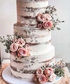 Cake Flowers - The Floratory Woodland Wedding Bouquet, Pink Rose Cake, Dried Foliage, Flower Foliage, Floral Cake Topper, Country Wedding Cakes, Wedding Cake Roses, Floral Wedding Cake, Wedding Sweets