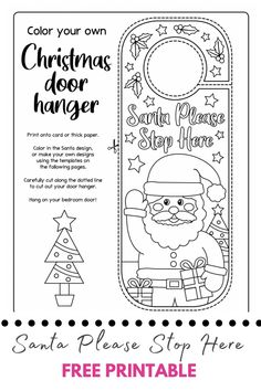 a christmas door hanger with santa clause on it and the text, color your own