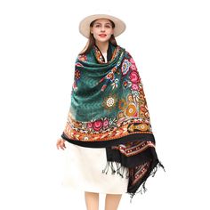 PRICES MAY VARY. Incredibly Size: Our scarf is 96.3*43.3 inches (2.45*1.1m) with tassels, it's more than 50% larger than a regular scarf. They can be used as a scarf, neck wear, prayer shawl, head wraps and poncho, dupatta, hijab, blanket, bathrobe, ruana and so on. Natural Materials: We only use high quality 100% pure merino wool for scarves, It is called soft gold. Wearing Occasion: Lightweight and oversized makes our shawls suitable for almost every occasions. For sun protection, for travel, Winter Wool Pashmina Shawl, Bohemian Wool Shawl, Pashmina Shawl One Size, Black Bohemian Pashmina Shawl For Winter, Green Pashmina Winter Scarf, Green Pashmina Scarves For Winter, Winter Green Pashmina Shawl, Green Pashmina Shawl For Winter, Green Winter Pashmina Shawl