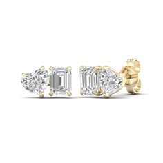 Indulge in the extraordinary beauty of this Toi et Moi Studs, where a heart-shaped diamond is lovingly cradled beside an emerald cut. This unique diamond combination sets them apart, making them a conversation starter and a symbol of your refined taste. Destined to be cherished for generations, these earrings are a testament to all those special moments that transcend time. Replica Jewelry, Art Jewelry Design, Heart Shaped Earrings, Vs Diamond, Heart Shaped Diamond, Stone Studs, Unique Diamonds, Emerald Diamond, Diamond Solitaire