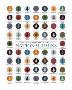 the national parks poster with different trees