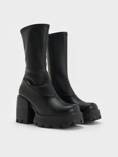 A pair of black boots is a staple in every cold-weather wardrobe, and these will take your outfits to the next level. Featuring fitted shafts, they will streamline your frame and create the illusion of longer, more slender legs. To strike a contrast, the chunky platform soles add height and introduce a bold aspect to the design. Affixed with side zips, these boots are relatively easy to put on and take off. Platform Calf Boots, Chunky Sole Boots, Neutral Wardrobe, Grey Boots, Charles Keith, Black Side, Chunky Platform, Calf Boots, Fit Inspo