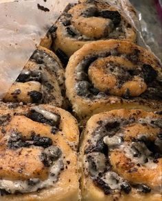 some very tasty looking pastries with black and white toppings