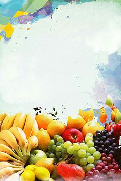 a bunch of different types of fruit on a table with an empty space in the background