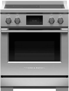 a stainless steel oven with the words fisher and paykel on it's side