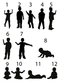 the silhouettes of children in different positions and sizes, all with numbers on them