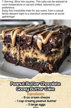 the recipe for peanut butter chocolate cookie cake is shown in this advertisement