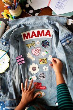 Jean Jacket With Patches Diy, Denim Patches Diy, Denim Jacket With Patches, Lipstick Design, Patches On Clothes, Mothers Day Weekend, Denim Jacket Patches, Jute Bag, Denim Diy