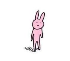 a drawing of a pink bunny standing in front of a white background