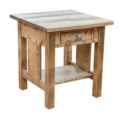 a small wooden table with one drawer open