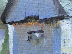 an oil painting of a blue umbrella