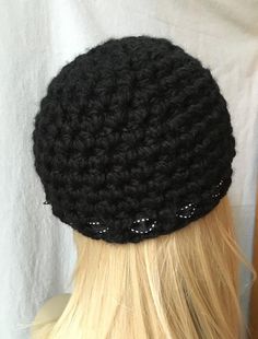 Free Shipping USA. Black Women's hat. Newsboy. Adults. Teens. Hand-crocheted with soft Acrylic yarn embellished with a Ribbon and a crocheted flower. Cotton is also available. Please request. Want the hat and/or flower in another color? Just let me know. COLOR (S): Hat: Black in Acrylic or cotton. If not specified, acrylic will be sent. Accents: Black Grosgrain Ribbon, Crocheted Flower - Gray and Black with Pearl Button AVAILABLE SIZE(S): Typical Size Chart 21 inches Adult S 22 inches Adult M 23 Black Crochet Hat With Curved Brim, Black Brimmed Crochet Hat, One Size Fits Most, Black Knitted Hat With Curved Brim, Handmade Black Crochet Hat With Curved Brim, Black Crochet Yarn Hat, Handmade Black Beanie, Black Crochet Brimmed Hat, Black Crochet Beanie Hat, Adjustable Black Crochet Hat With Short Brim