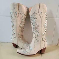 #ad Great Shopping Womens Western Cowboy Mid Calf Boots Rhinestone Floral Chunky Heels Riding Shoes, Fashion Womens Boots Cowgirl Boots Wedding, Boots Wedding, Calf Boots, Mid Calf Boots, Western Cowboy, Cowgirl Boots, Chunky Heels, Mid Calf, Fashion Shoes