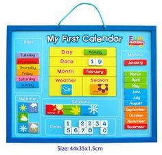 a children's calendar board with numbers and times on it