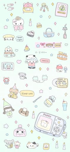 an image of many different stickers on a blue background with animals and other things