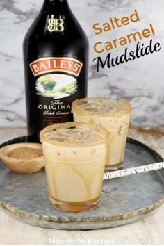 salted caramel mudslide in front of bailey's bottle and spoon