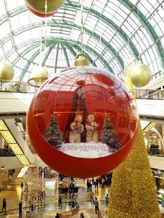 christmas decorations in the middle of a shopping mall