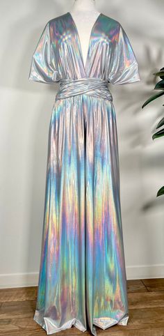 SILVER IRIDESCENT Goddess Bridesmaid Dress/ Holographic Metallic / Convertible Dress / Infinity Dress/ Multiway Dress/ Multi Wrap Dress / - Etsy Canada Iridescent Outfit, Iridescent Clothing, Multi Wrap Dress, Holographic Dress, Multiway Dress, Multi Way Dress, Dress Drape, Infinity Dress, Convertible Dress