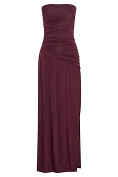 a women's long dress in maroon