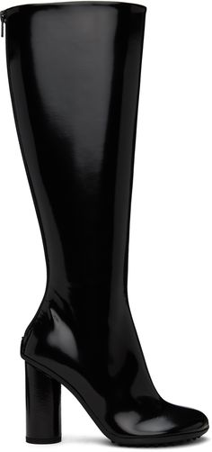 Knee-high patent lambskin boots in black. · Zip closure at heel · Lambskin lining · Covered cylindrical block heel · Treaded rubber outsole · Heel: H3.5 in Supplier color: Black Black Block Heel Boots, Staple Shoes, Black Block Heels, Block Heel Boots, Boots Knee, Shoe Closet, Heel Boots, Tall Boots, Knee High Boots