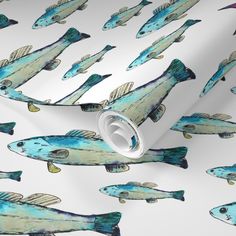 a wallpaper with blue fish on it