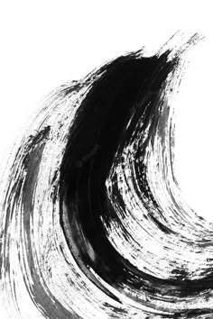 an abstract black and white painting with some brush strokes on it's surface, in the shape of a half circle