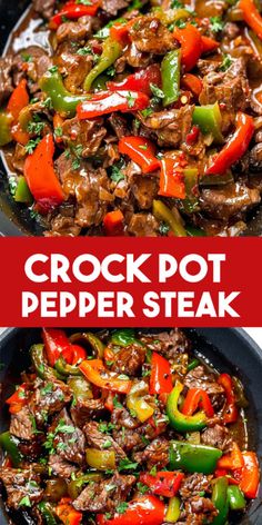 crock pot pepper steak in a cast iron skillet