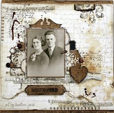 an old fashioned photo frame with two people in the middle and some writing on it