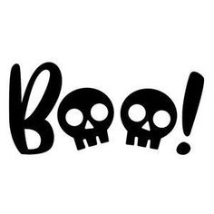 three skulls with the word boo written in black on a white background, and one skull is