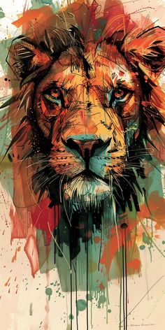 an artistic painting of a lion's face