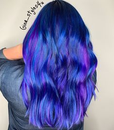 Nightfall and Velvet pulpriot hair color Purple And Blue Hair, Blue And Purple Hair, Salon Pictures, Beauty Hair Color, Pulp Riot, Bright Hair, Colorful Hair, New Hair Colors, Hair Inspo Color