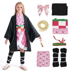 PRICES MAY VARY. 【Nime Design】The design of our cosplay uniform is inspired by famous Japanese anime characters. 【Cosplay Outfit Includes】1*Kimono coat, 1*Cape, 1*belt, 1*belt rope, 2*Leg cover, 1*Headdress, 1*mouthpiece 【Premium Material】Our Halloween role play costume is made of thick polyester fiber fabric, the same printing as Anime characters. Soft, breathable and skin-friendly, It won't fade and ball, easy to clean. 【Occasions】Our demon role play costume is perfect for anime fans, dress-up Japanese Kids Kimono, Carnival Christmas, Nezuko Cosplay, Easy Cosplay, Christmas Cosplay, Anime Kimono, Pink Costume, Kids Uniforms, Kimono Coat