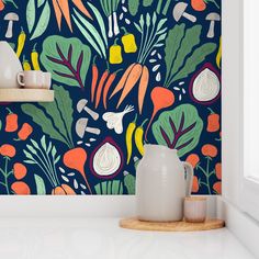 an image of a kitchen wallpaper with carrots