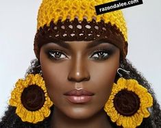 Crochet Skull Cap, Yarn Earrings, African Hair Wrap, Hats For Big Heads, Man Looks, Sunflower Head, Sunflower Crochet, Classy Hats, African Hats