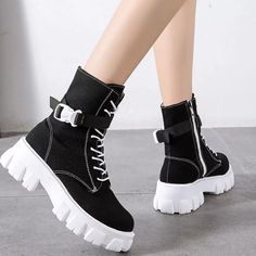 Cute Chunky Boots, Black Aesthetic Shoes, Punk Ankle Boots With Chunky Platform, Punk Style Chunky Platform High Ankle Lace-up Boots, Punk Chunky Platform Ankle Boots, Black Bot, Punk Style Chunky Platform Ankle-high Combat Boots, Punk Ankle-high Chunky Platform Heeled Boots, Shoes Reference