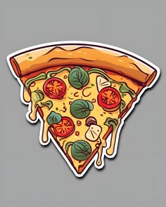 a slice of pizza with toppings on it is in the shape of a sticker