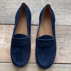 Brand New! No Trades. 1489 Blue Slip-on Moccasins, Blue Slip-on Loafers For Fall, Blue Slip-on Loafers With Rubber Sole, Blue Flat Slip-on Moccasins, Blue Slip-on Moccasins For Business, Blue Slip-on Business Moccasins, Blue Suede Business Slip-ons, Blue Leather Sole Loafers For Business Casual, Blue Loafers With Leather Sole For Business Casual