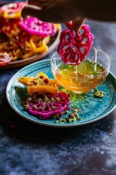 Jalebi Waffle Rosettes | The Kate Tin Indian Mithai Recipes, Jalebi Aesthetic, Indian Food Party, Indian Wedding Food, Indian Catering, Crispy Waffle, Diwali Sweets, Purple Food