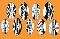 an orange background with black and white circles in the middle, each containing different patterns