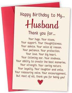 a card with the words, happy birthday to my husband