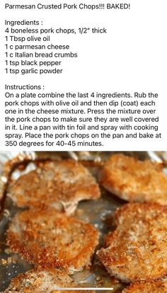 the recipe for baked pork chops is shown in an image above it's description