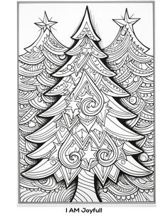 a christmas tree with stars and swirls on the top, in black and white