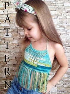 PATTERN Crochet toddler top Halter fringe top Beach clothing Baby Spring Dress, Artisanats Denim, Toddler Top, Colorful Bohemian, Crochet Toddler, Beach Clothing, Amazing Crochet, Crochet Fringe