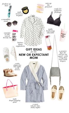 the gift guide for new moms is shown in this graphic, which shows how to pack