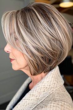 39 Statement Hairstyles for Women Over 60 That You Simply Can’t Miss - The Hairstyle Edit Layered A Frame Bob, Short Blonde Hairstyles Women Over 50, Hairstyles For Full Faces Over 50, How To Texture Hair, Short Haircut For Women Over 60, Hair Styles For Women Over 60 Medium, Medium Stacked Bob Hairstyles, Haircuts For Full Faces, Statement Hairstyles