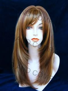 Long Straight Face Frame Strawberry N Ginger blonde Mix w Blunt Bangs WASR 27C29 Bangs For Straight Hair, Stylish Bangs, Ginger Blonde, Straight Face, Layered Hair With Bangs, How To Cut Bangs, Face Frame