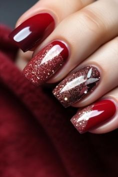 Nail Designs Sparkle, Black Christmas Nail Designs, Winter Nail Art Designs, Festive Nails, With Nails, Holiday Glam