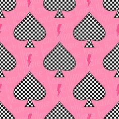 a pink background with black and white playing card suits on it's diagonal stripes