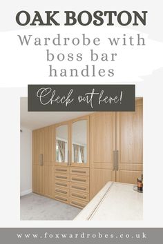 Oak Boston wardrobe with boss bar handles Handleless Wardrobe Doors, Rattan Wardrobe Doors, Wallpaper Wardrobe Doors, Wardrobe Doors Makeover, Wardrobe Doors Ideas, Handleless Wardrobe, Modern Wardrobe Doors, Antique Wardrobe Closet, Wardrobe Door Designs Laminate